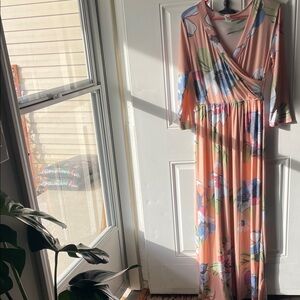 7th Ray Peach Floral Wrap Maxi Dress